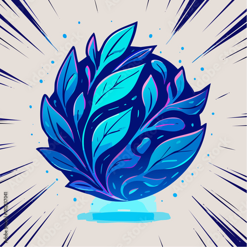 Abstract Tech-Manga Botanical Orb Vector — Futuristic Geometric Leaf Sphere with Dynamic Energy Lines