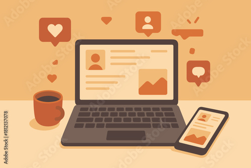 Icon no marks around interface laptop digital labels minimalism workspace floating geometric