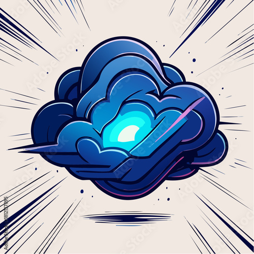 Abstract Tech-Manga Cloud Core Vector — Futuristic Floating Geometric Atmosphere Symbol