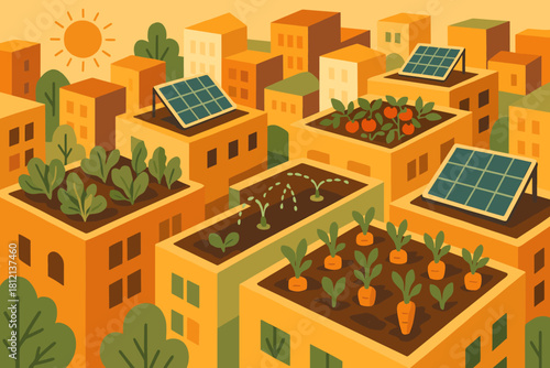 Icon farming urban panels marks rooftop systems negative cohesive irrigation no punctuation