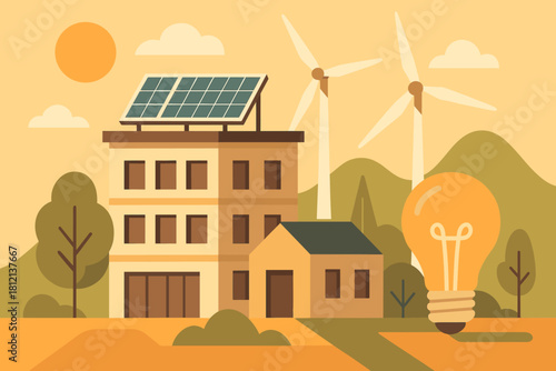 Sustainable full energy cyrillic turbines text any integrated icon panels vector no