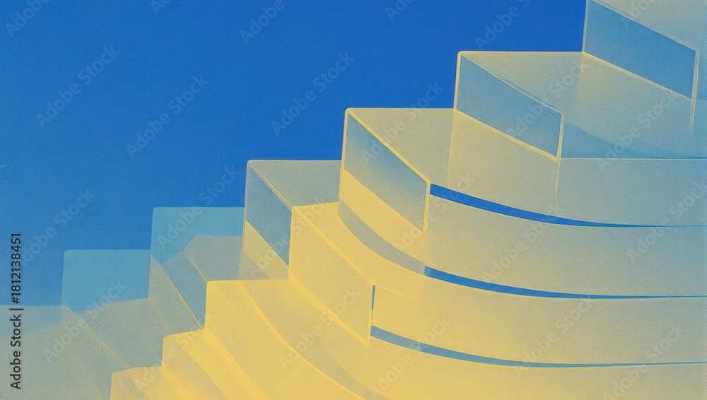 Obraz premium Abstract Curved Staircase Design with Blue and Yellow Gradient Hues.