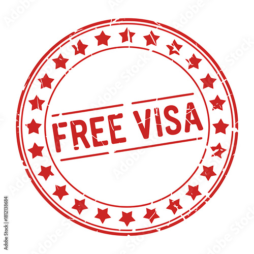 Free visa" red grunge rubber stamp, travel immigration approval concept.