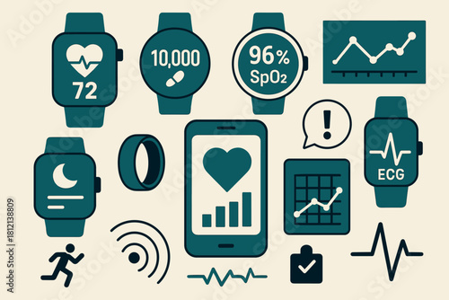 Chart connected wearable devices geometric tracker vector smart icon health heart minimal