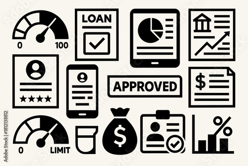 Interest icon score transaction vector bold loan sharp credit approval illustration