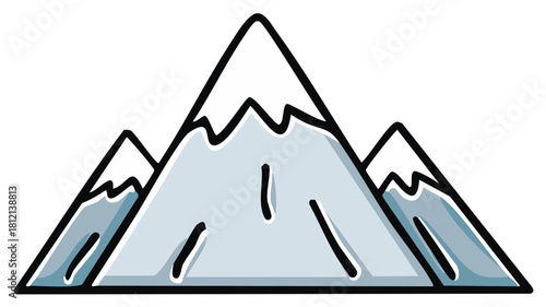 Cartoon illustration of snow-capped mountain range against a white background