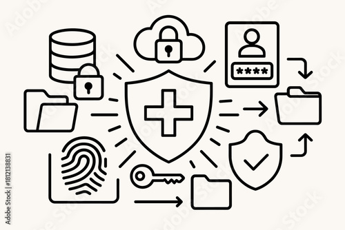 Security key data lock database illustration vector icon health medical password fingerprint