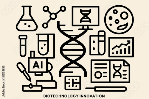 Petri icon illustration innovation sequencing research biotech scientific symbol minimalism vector molecule
