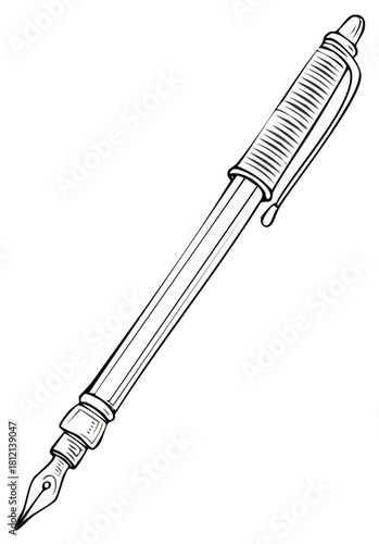 Elegant Hand Drawn Fountain Pen Outline for Writing and Education