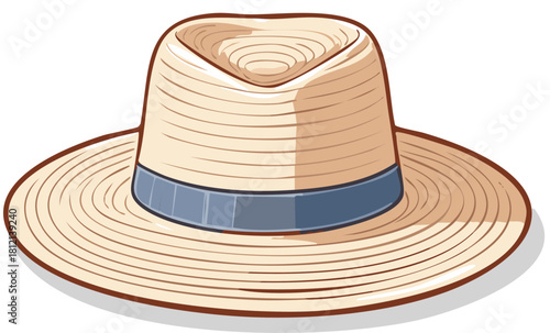 Fashionable straw fedora hat with a blue band for sunny weather
