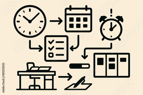 Icon paper checklist management pen list geometric minimalist vector board alarm time