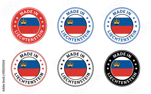 Made in liechtenstein labels with flag, stamp vector icon set