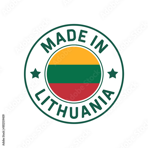 Made in lithuania" product label with flag colors vector stamp