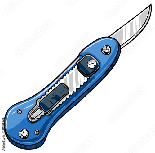 Isolated blue box cutter craft knife vector graphic illustration