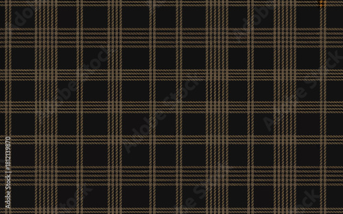 Stylish brown plaid pattern on deep charcoal grey fabric design
