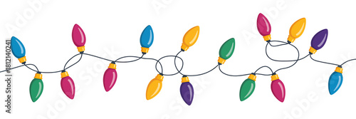Colorful festive holiday string lights garland decoration banner