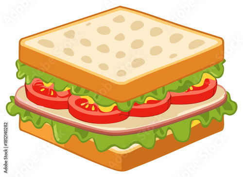 Classic cartoon sandwich with fresh lettuce tomato and deli meat on toasted bread perfect for lunch