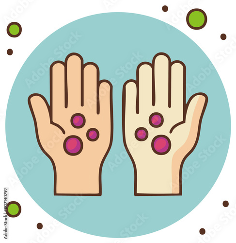 Hands with red spots showing viral rash skin disease concept vector illustration