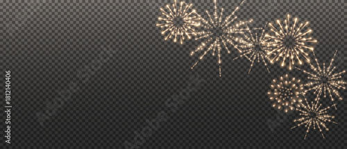 The festive fireworks, symbolizing the celebration of Diwali, the New Year, are displayed on a transparent background with shining sparks and light stripes.