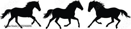 Set of Three Running Horse Silhouettes - Dynamic Vector Collection