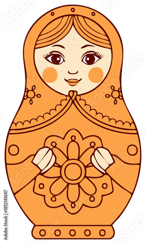 Ornate Illustration of a Traditional Matryoshka Nesting Doll with Delicate Floral Details and Hood
