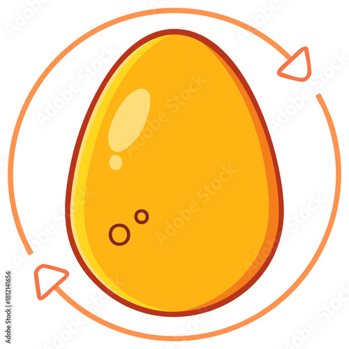Golden Egg with Circular Arrow Motion and Bubbles Graphic Element