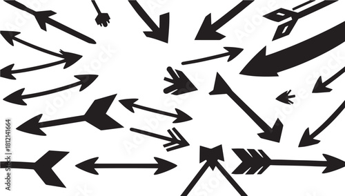 Dynamic arrow silhouettes pointing in varied directions conveying focus, direction, and strategic movement for business and design projects now