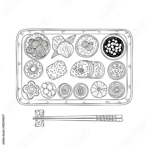 Assorted Sushi Platter with Chopsticks and Rolls.