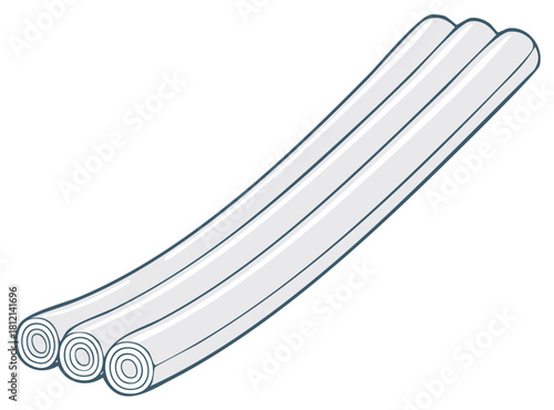 Simple Vector Illustration of Three Light Gray Rolled Cylindrical Objects