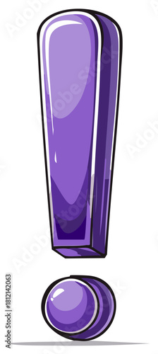 Shiny purple 3D exclamation mark comic style vector illustration