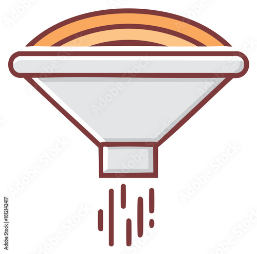 Stylized funnel icon illustrating data processing or filtering with input and output flow