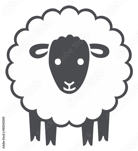 Simple Stylized Sheep Icon with Fluffy Wool and Dark Face