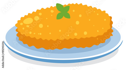 Golden Fried Pastry with Green Herb Garnish on a Light Blue Plate