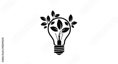 Symbol of innovation and ecological ideas with a lightbulb and growing leaves