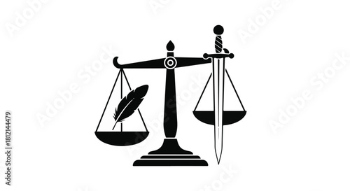 Symbol of justice with scales and sword, representing balance and law