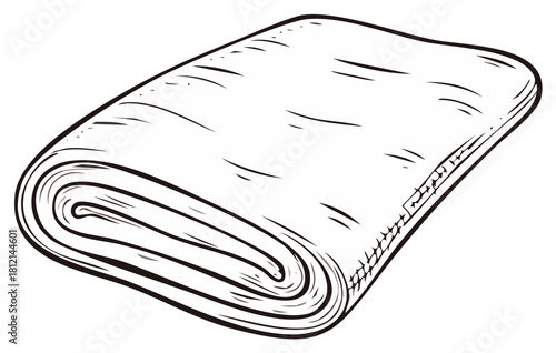 Outline illustration of rolled fabric textiles material or blanket soft and cozy drawing