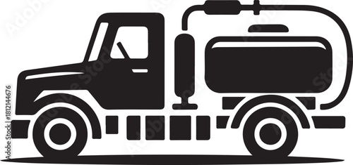 Black silhouette of a tanker truck with a hose attachment vehicle transport