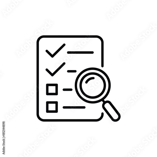 Checklist with magnifying glass for inspection and review