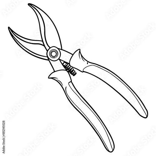 Contour pruning shears in black and white style for gardening and plant trimming