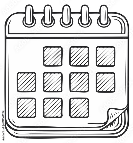 Hand Drawn Sketch of a Spiral Bound Calendar with Empty Date Squares