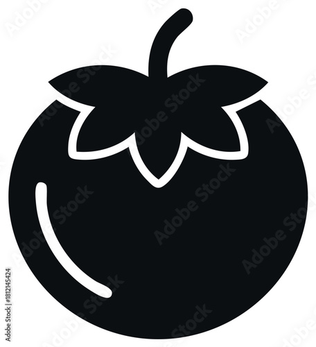 Bold Tomato Icon: Simplicity in Black and White for Food and Garden Designs, Representing Freshness and Summer