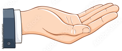 Cartoon style hand with sleeve offering or giving something. Conceptual business