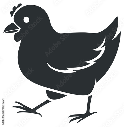 Stylized Chicken Silhouette Design: Farm Animal Vector Illustration, Black and White Chick for Logo or Graphic Elements