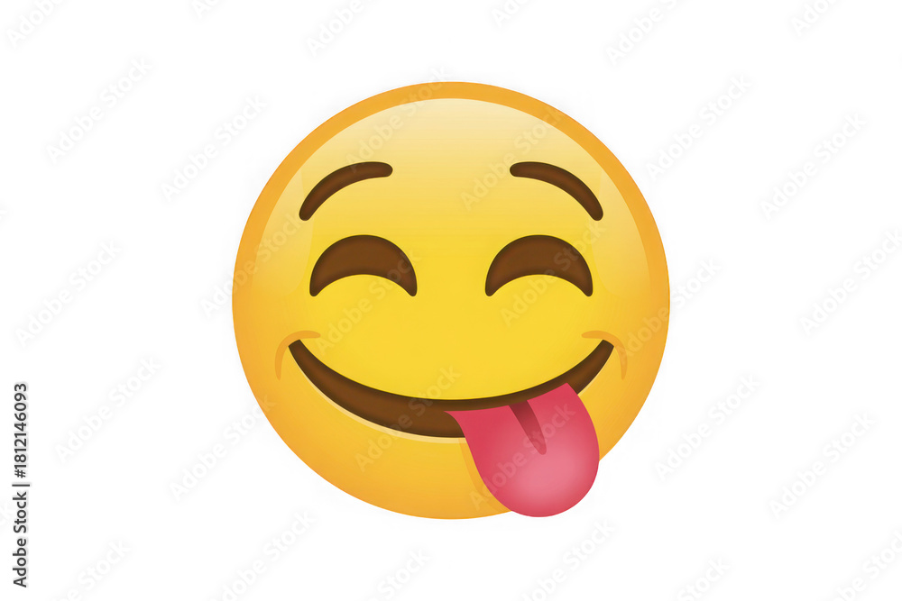 Fototapeta premium Joyful yellow emoji face sticking out tongue in playful expression