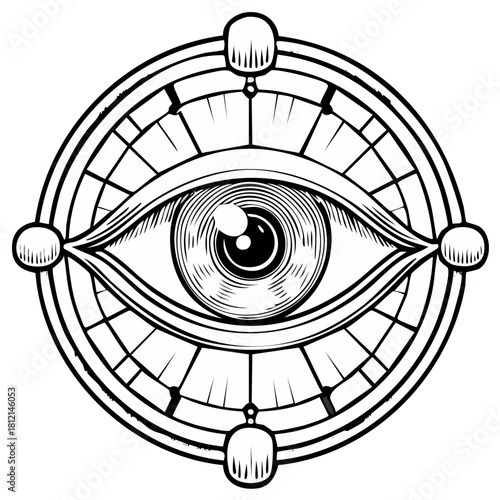 All Seeing Eye Symbol Ancient Mystical Orb With Eye Inside Outline Illustration