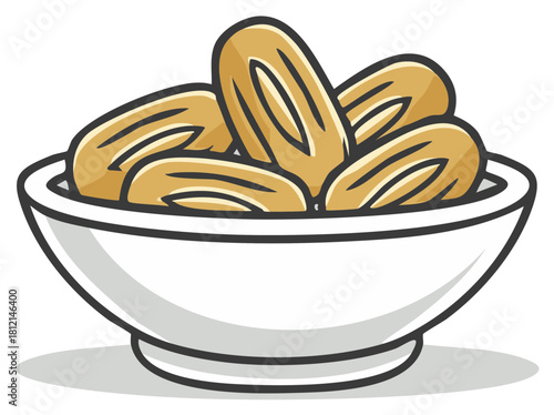 Dates in a White Bowl Cartoon Illustration Graphic Rich in Nutrients Sweet and Tasty