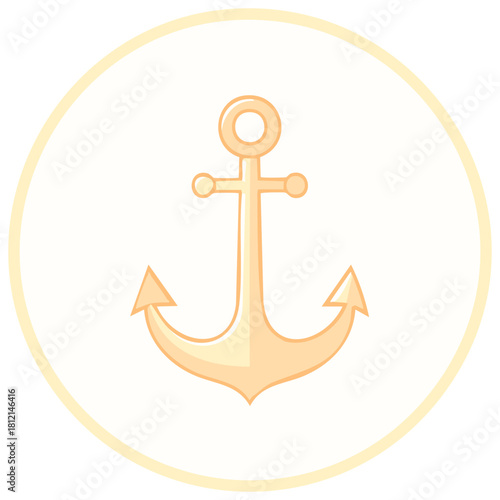 Golden Cartoon Anchor Inside a Circle, Nautical Symbol, Marine, Travel Icon Graphic