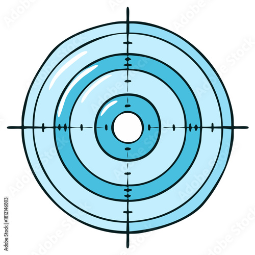 Cartoon Target with Concentric Circles and Crosshairs Aiming at the Center Point