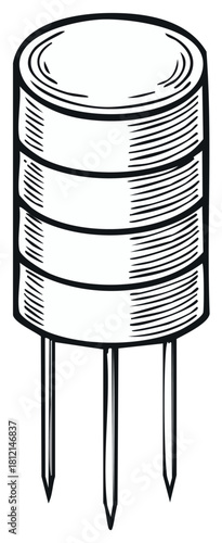 Stylized illustration of a cylindrical object with three prongs
