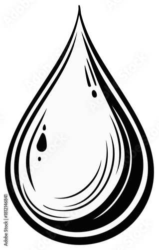 Stylized Black and White Water Droplet Liquid Icon Symbol Vector Graphic